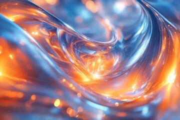 Poster - Swirling patterns of vibrant orange and blue light create an abstract visual in a fluid shape