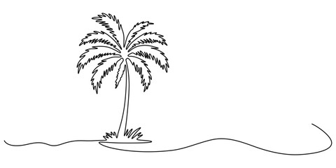 Fototapete - Palm tree continuous one line art drawing of isolated outline vector illustration, Single line drawing palm tree in one continuous line. Tropical vegetation. Coconut palm. Modern minimal illustration.