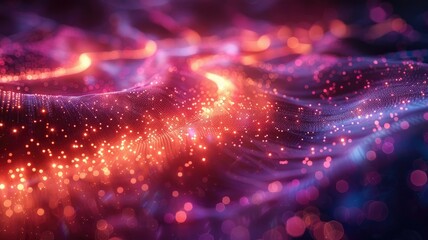 Poster - Abstract glowing blue particles with light rays. Digital art for design and art. Abstract artwork of glowing vibrant color dots and lines connecting together. Global communication concept. AIG53.