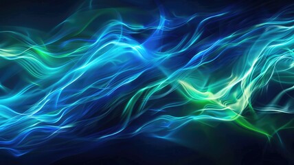 Poster - Abstract green and blue light waves on a dark background. Abstract image of glowing blue line with dark background. Digital art and motion concept for wallpaper, banner, and print. Curve. AIG53.