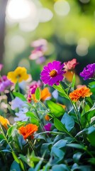 Poster - a visually striking arrangement of colorful flowers and lush green foliage highlighted by modern cin
