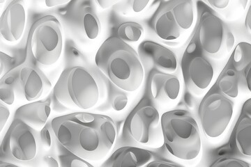 Fototapete - Abstract white organic structure with holes. Modern 3D texture design. Background image of 3D rendering white structure with hole. Abstract art of macrography of bone structure or wavy texture. AIG51.