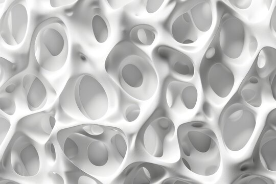 Abstract white organic structure with holes. Modern 3D texture design. Background image of 3D rendering white structure with hole. Abstract art of macrography of bone structure or wavy texture. AIG51.