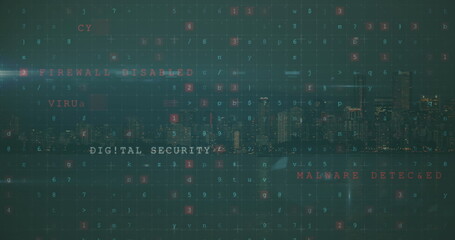 Poster - Image of data processing over cityscape