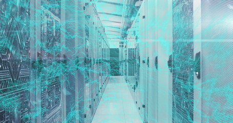 Poster - Image of shapes over server room