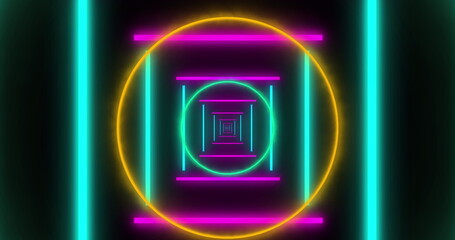 Poster - Image of moving shapes on black background
