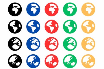 set of earth of asia, america africa, europe icons