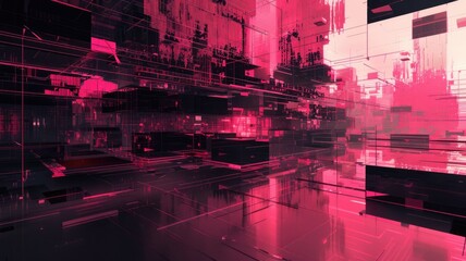Poster - Abstract digital shape and particle technological cyber style design connecting become system shape of electronic designing. High tech scenery express mysterious pattern perfect for wallpaper. AIG53.