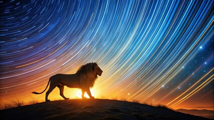 Wall Mural - Long Exposure Leo Zodiac Sign: Celestial Lion Star Trails Night Photography