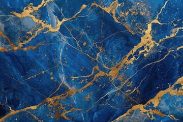 Poster - Navy blue and gold abstract ink painting. Artistic design concept. Abstract background image of colorful marble texture or watercolot with blue, white and gold color mixing together. Fluid. AIG51.
