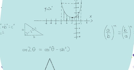 Poster - Image of mathematical equations moving over blue background