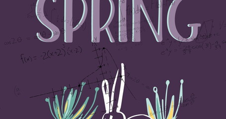 Poster - Image of mathematical equations and spring text over purple background