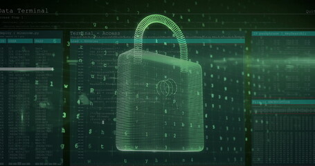 Poster - image of data processing over padlock