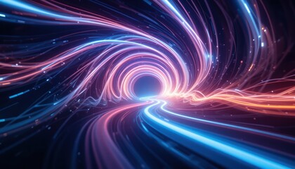 Poster - Dynamic light flow creating a hypnotic tunnel effect digital art abstract visualization vibrant color spectrum futuristic concept