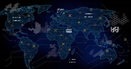Poster - Image of markers and data processing over world map