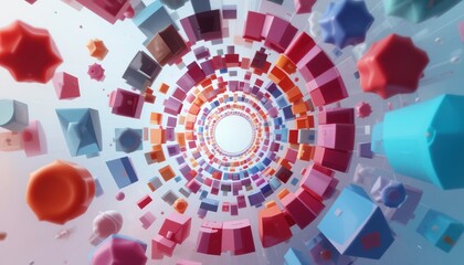 Poster - Dynamic visual journey through colorful geometric shapes digital environment abstract art futuristic perspective creative design concepts