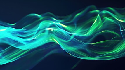 Poster - Abstract green and blue light waves on a dark background. Abstract image of glowing blue line with dark background. Digital art and motion concept for wallpaper, banner, and print. Curve. AIG53.