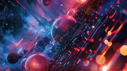 Poster - Close-up view of a complex circuit board with glowing lights. Macro photograph of skyscraper and tower with electrical circuit. Technology innovation and engineering concept for design. AIG53.