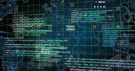 Poster - image of data processing and markers over world map