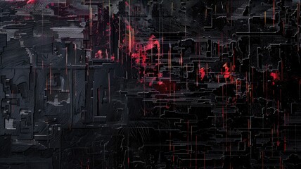 Poster - Abstract complex glitch with pixel effect in tech background use shading and glitches texture express mysterious design or complex flow through tiny object convey sense of future digital scene. AIG53.