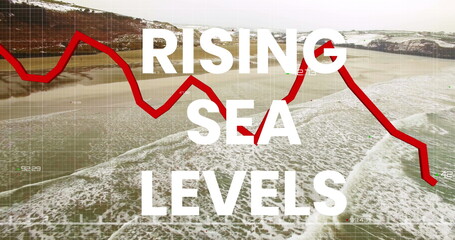 Poster - Image of rising sea levels over financial graph and seascape