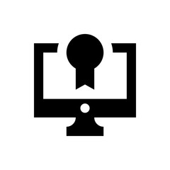 Poster - Black and white icon depicting a computer monitor with a circular award or badge above the screen area