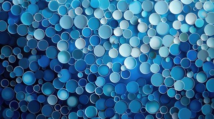Poster - Layered blue circles in various sizes creating a textured abstract background. Background image of 3D rendering of blue geometric shape with circle overlapping and floating on background. AIG51.