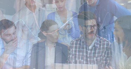 Poster - Image of financial data processing over diverse business people