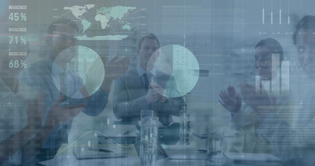 Poster - Image of financial data processing over diverse business people
