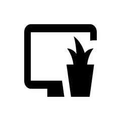 Poster - Illustration of a computer monitor next to a potted plant in black and white simple vector design