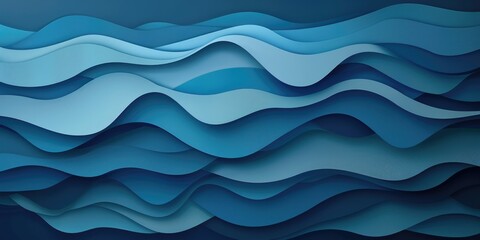 Poster - Layer blue paper cut texture. Abstract wavy pattern design. Background image of gradient blue color with wavy pattern. Background image of gradient paper cut with wavy texture. Ocean concept. AIG51.