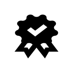 Poster - Illustration of a black rosette with a white check mark and ribbons indicating approval or certification