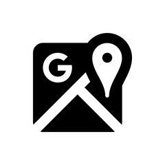 Poster - illustration of a google maps icon with a letter g and a location pin in black and white design styl