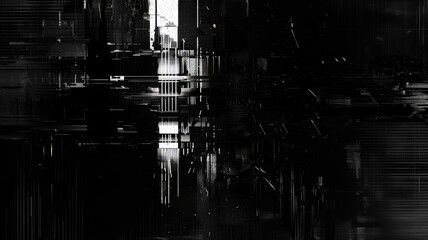 Poster - Abstract of complex glitch with pixel effect in dark background use shading and monochrome to express mysterious design or complexity through tiny object convey sense of horror digital scene. AIG53.
