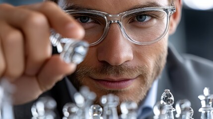 Aufkleber - A man wearing glasses is playing a game of chess