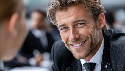 Aufkleber - A man in a suit is smiling at the camera
