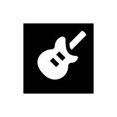 Poster - Guitar silhouette in white on black square background displayed at an angle in a simple vector art style