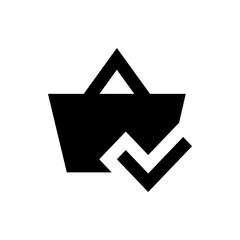 Poster - Black shopping basket icon with a white check mark indicating a successful purchase and completion of order