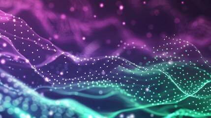 Poster - Abstract network connections with glowing nodes on a blue and purple background. background image of green and purple gradient color with circle or geometric shape. Digital technology iconcept. AIG51.