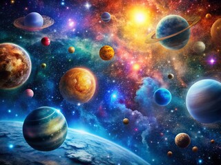 Wall Mural - Majestic Cosmos: Deep Space Nebula with Stars and Planets