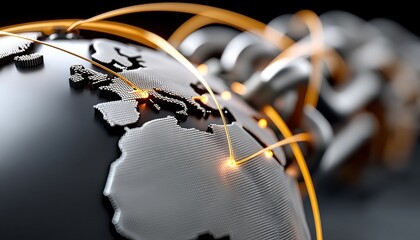 Aufkleber - a global logistics network, with glowing pathways connecting continents 