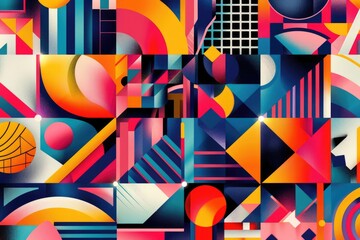 Fototapete - Colorful abstract geometric shapes and patterns. Digital artwork of vibrant color of shape with overlapping style for background. Abstract artwork of colorful shape. Design for poster, print. AIG51.