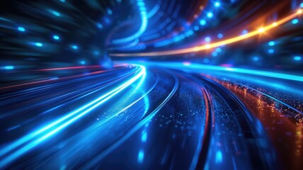 Poster - Sparkling laser beam effect dash with high-speed shine and emit colorful light on dark background convey sense of energy move in straight line dynamic on cosmic perfect for science fictional. AIG53.