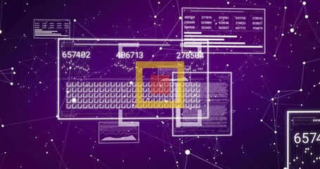 Poster - Translucent UI panel floating over purple network, showing numeric readouts, charts and code