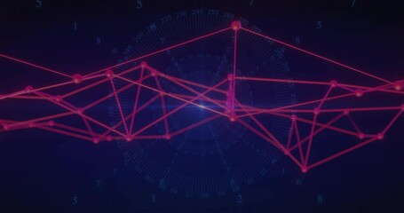 Poster - Network graph unfolding on dark blue dashboard, showing bright pink nodes linked by thin lines