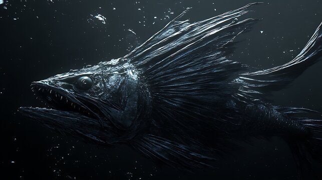 Abstract Digital Rendering of a Shark-like Creature in Dark Water