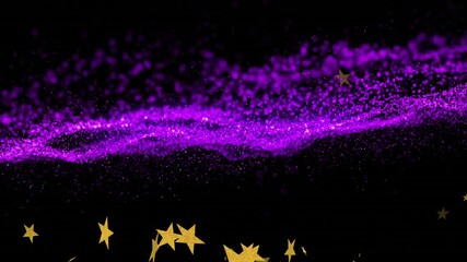 Poster - Bright purple particle wave flowing across dark canvas, revealing gold star shapes below