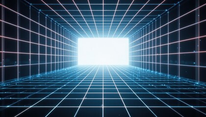 Fototapete - Dynamic virtual reality tunnel experience digital realm 3d animation futuristic environment perspective view immersive concept