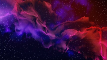 Poster - Abstract dots forming waves on a dark background. Abstract artwork of cloud or smoke with glowing purple and blue. Digital particles and technology concept for wallpaper, banner, and print. AIG53.