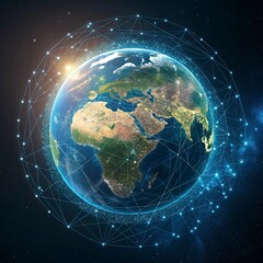 Wall Mural - Planet Earth from space with network representing international communication, technology and travel. 3D illustration.